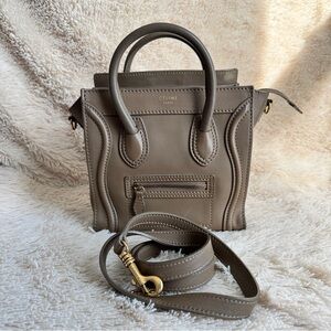 Celine Nano Luggage two-way crossbody bag tote in Taupe Leather - gold hardware